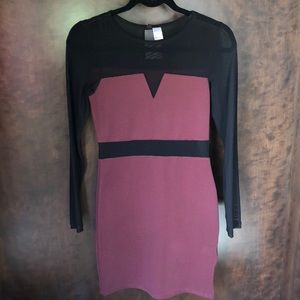 Maroon & Black body con dress